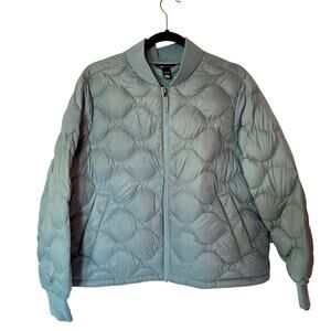 Eddie Bauer Shaw Quilted Puffer Bomber Jacket Dusty Blue SZ PL